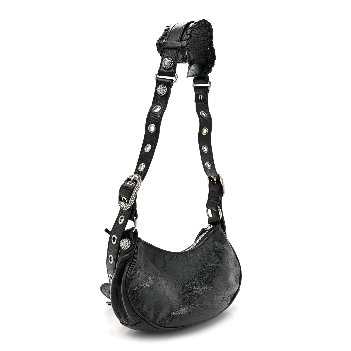 Agneau Arena Crystal Le Cagole Shoulder Bag XS Black
