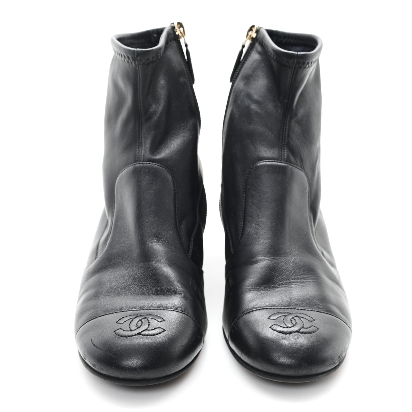 Stretch Lambskin Cap Toe CC Short Boots 39 Black