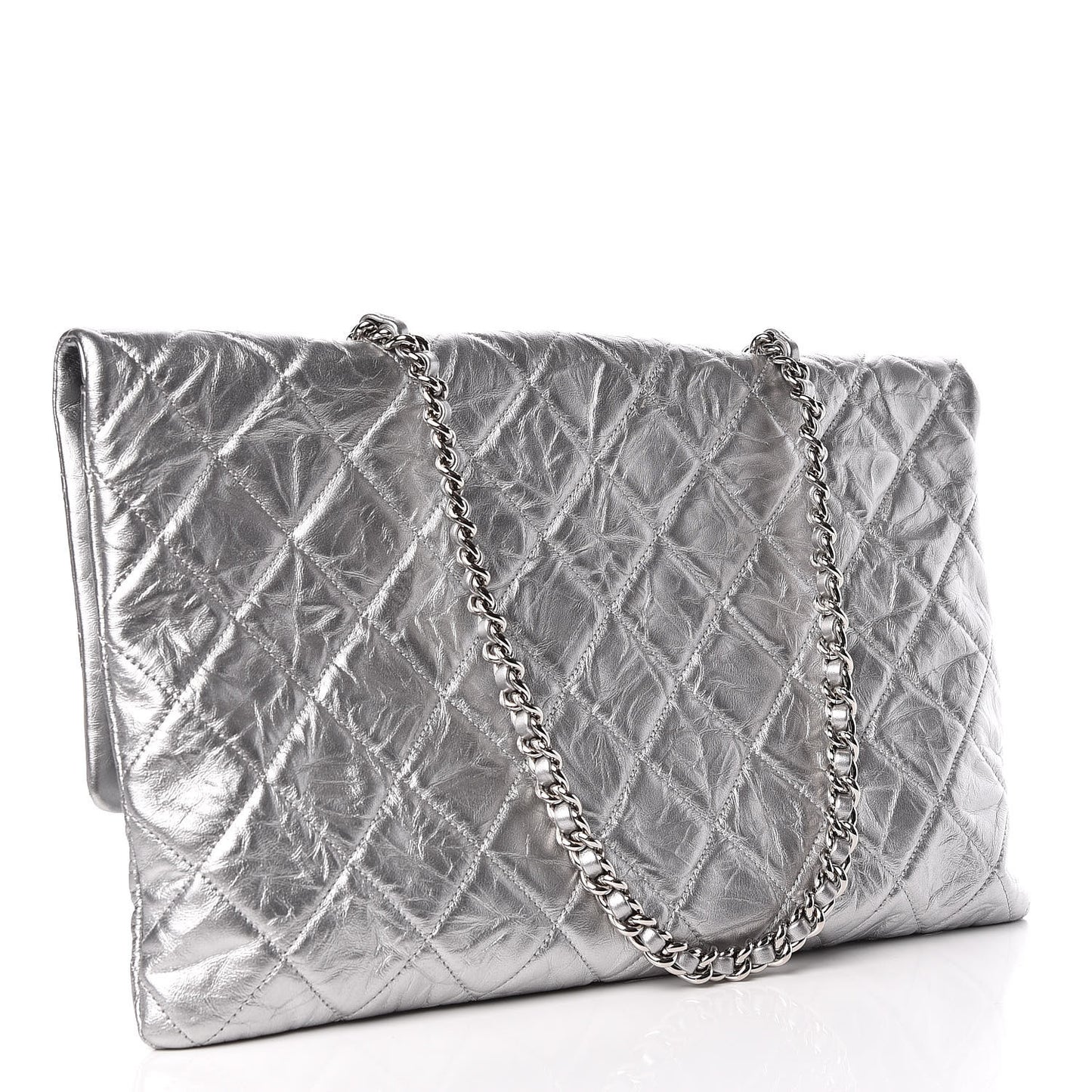 Metallic Crumpled Calfskin Big Bang Large Flap Bag Silver