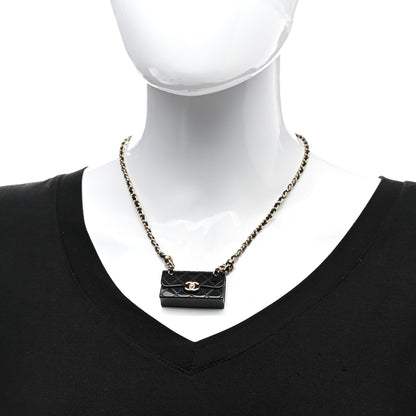 Chanel Metal Resin Calfskin Quilted CC Turnlock Chain Bag Necklace Gold Black 2 of 6