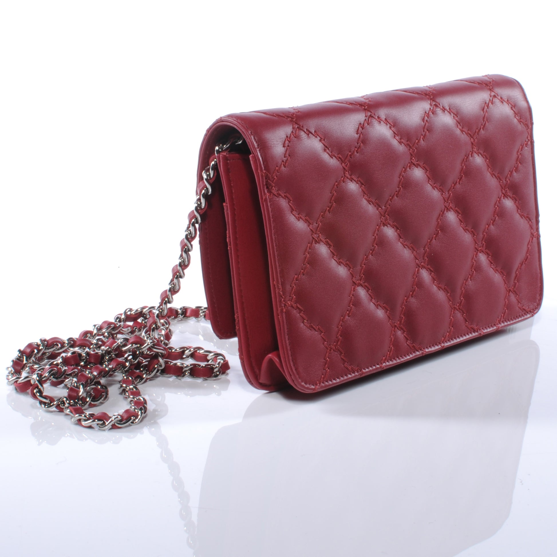 Chanel Calfskin Hamptons Wallet on Chain WOC Red 3 of 9