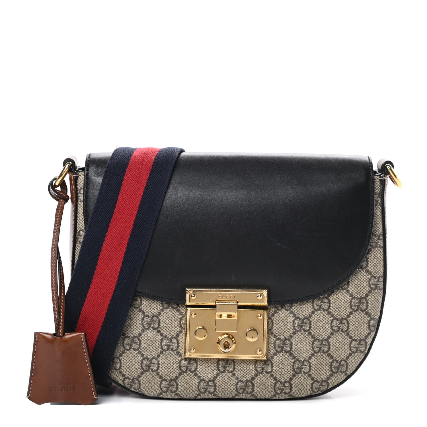 Gucci GG Supreme Monogram Web Medium Padlock Messenger Shoulder Bag Black 1 of 19