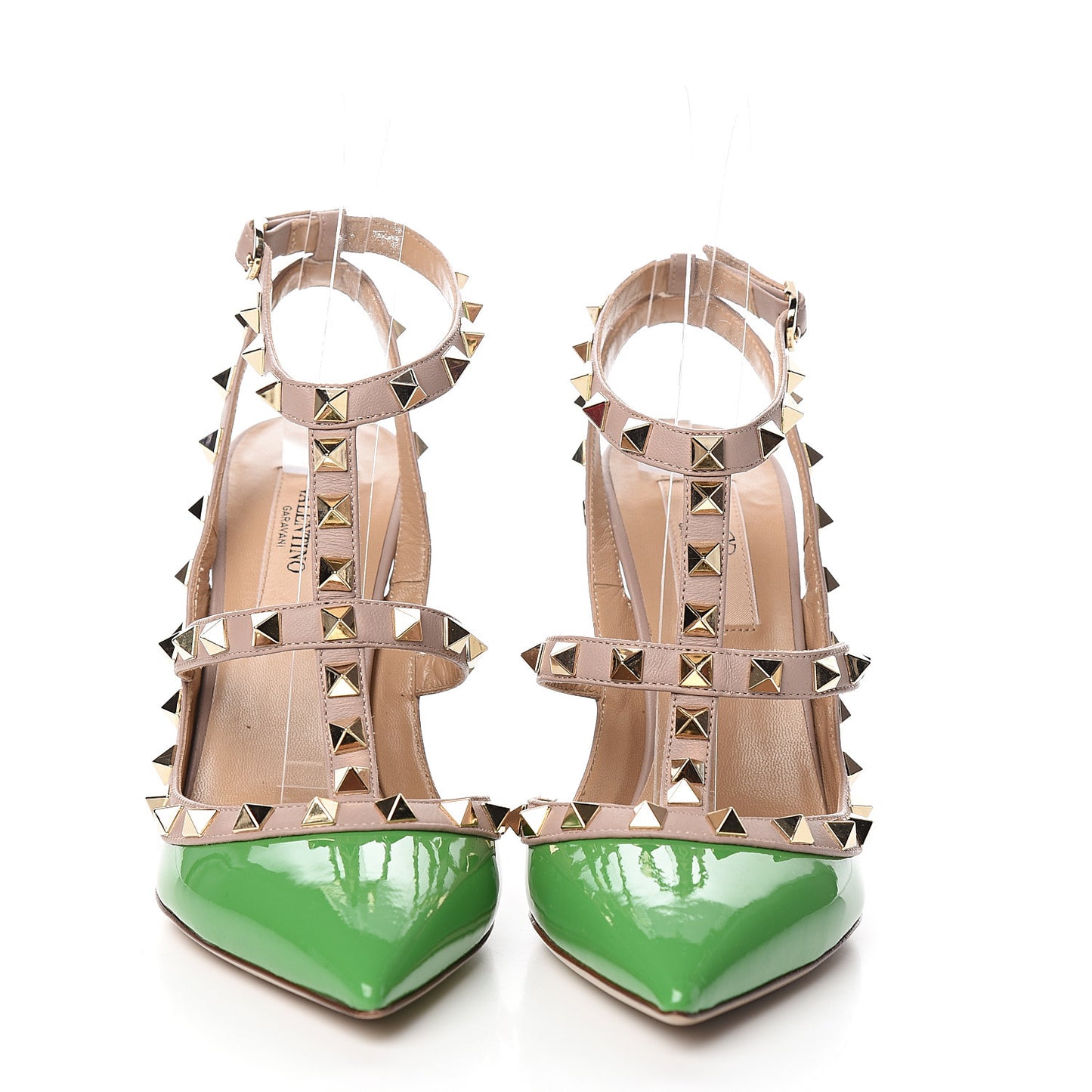 Patent Nappa Rockstud Ankle Strap 100mm Pumps 36.5 Green Poudre
