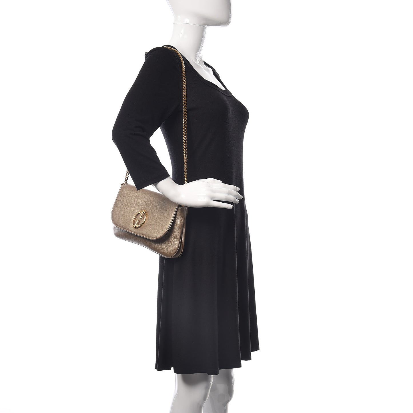 Metallic Pebbled Calfskin Medium 1973 Chain Shoulder Bag Golden Beige
