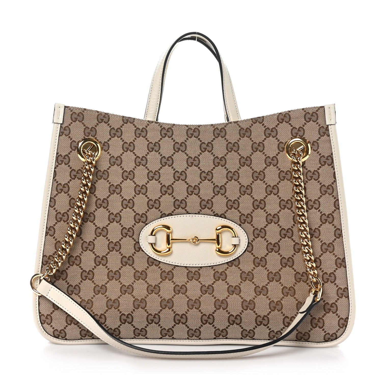 Gucci Monogram Calfskin Medium Horsebit 1955 Tote Bag Beige Mystic White 1 of 11