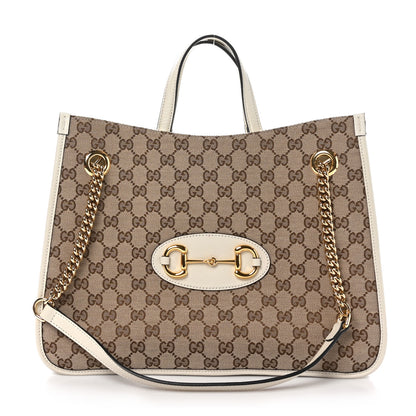 Gucci Monogram Calfskin Medium Horsebit 1955 Tote Bag Beige Mystic White 1 of 11