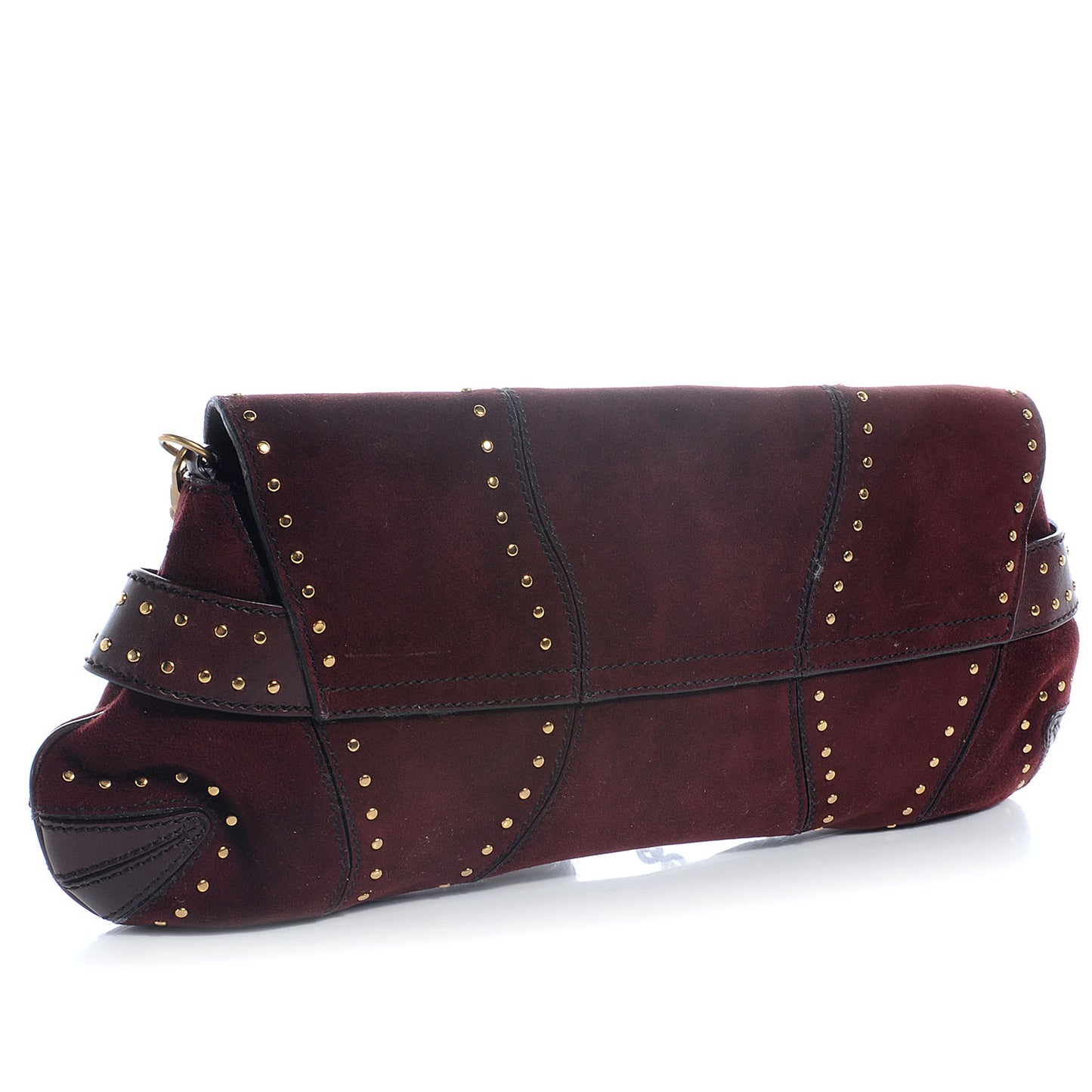 Suede Studded Horsebit Clutch Bag Burgundy