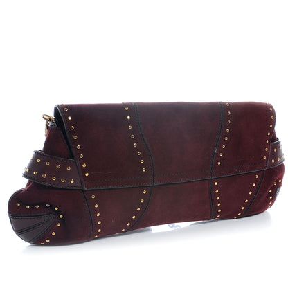 Gucci Suede Studded Horsebit Clutch Bag Burgundy 3 of 7