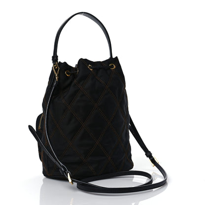 Prada Saffiano Tessuto Nylon Impunturato Quilted Mini Bucket Crossbody Bag Black 2 of 9
