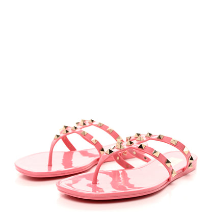 Valentino Garavani PVC Jelly Rockstud Caged Flat Thong Sandals 39 Dawn Pink 3 of 8
