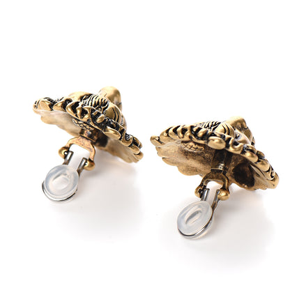Gucci Metal Crystal Lion Clip On Earrings Aged Gold 3 of 4