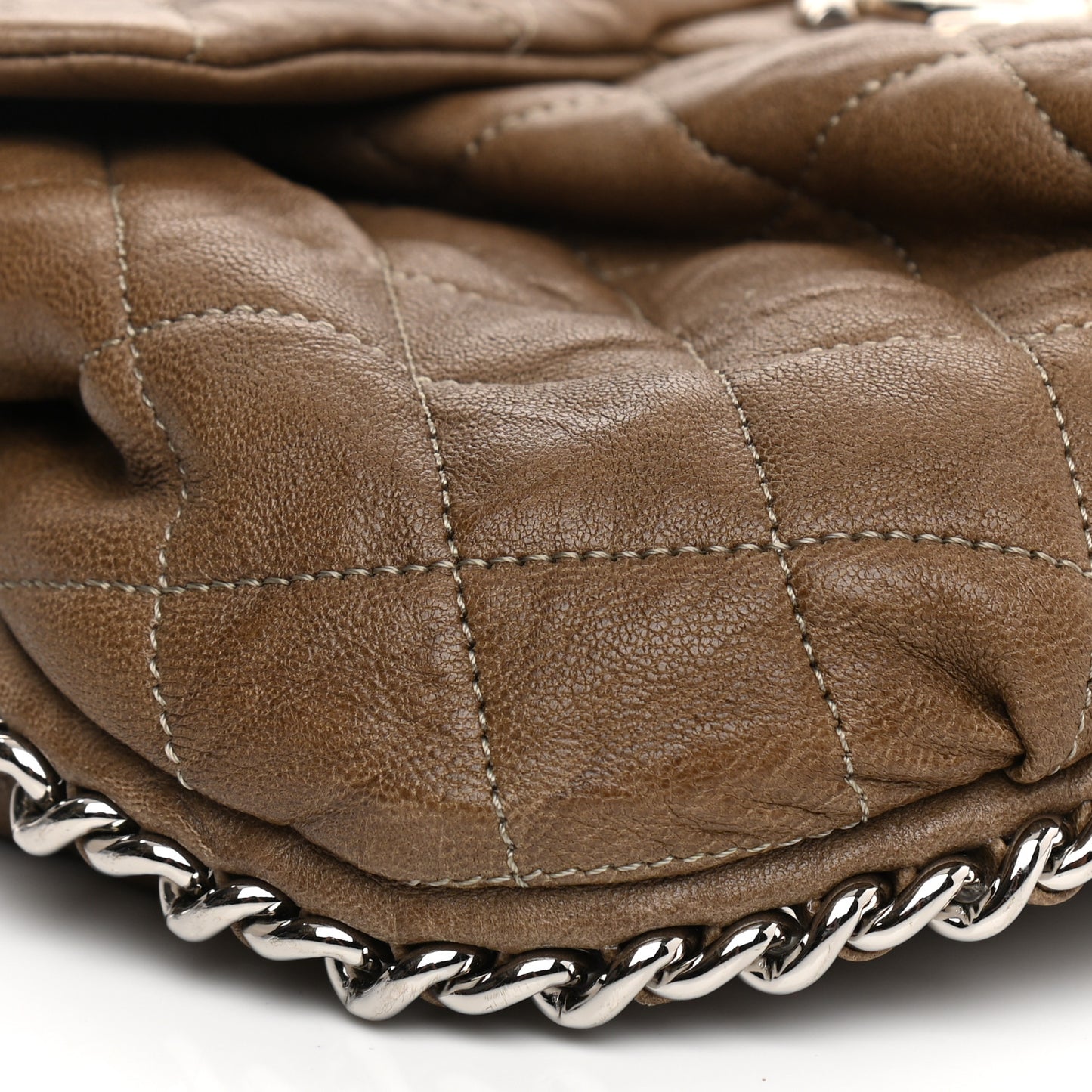 Washed Lambskin Quilted Medium Chain Around Messenger Taupe