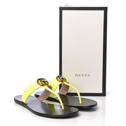 Gucci Calfskin GG Marmont Thong Sandals 40.5 Yellow Fluo 9 of 9