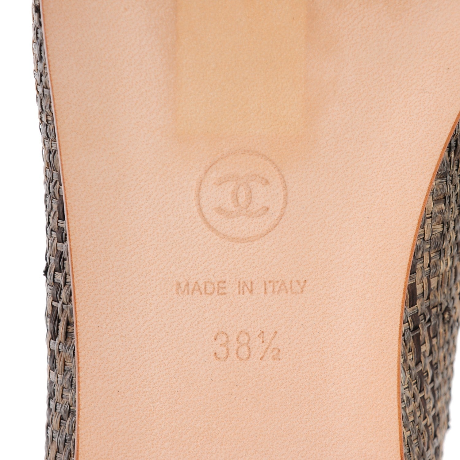 Chanel Tweed Ribbon Metallic Crackled Calfskin CC Cap Toe Ballerina Flats 38.5 Brown Gold 7 of 9