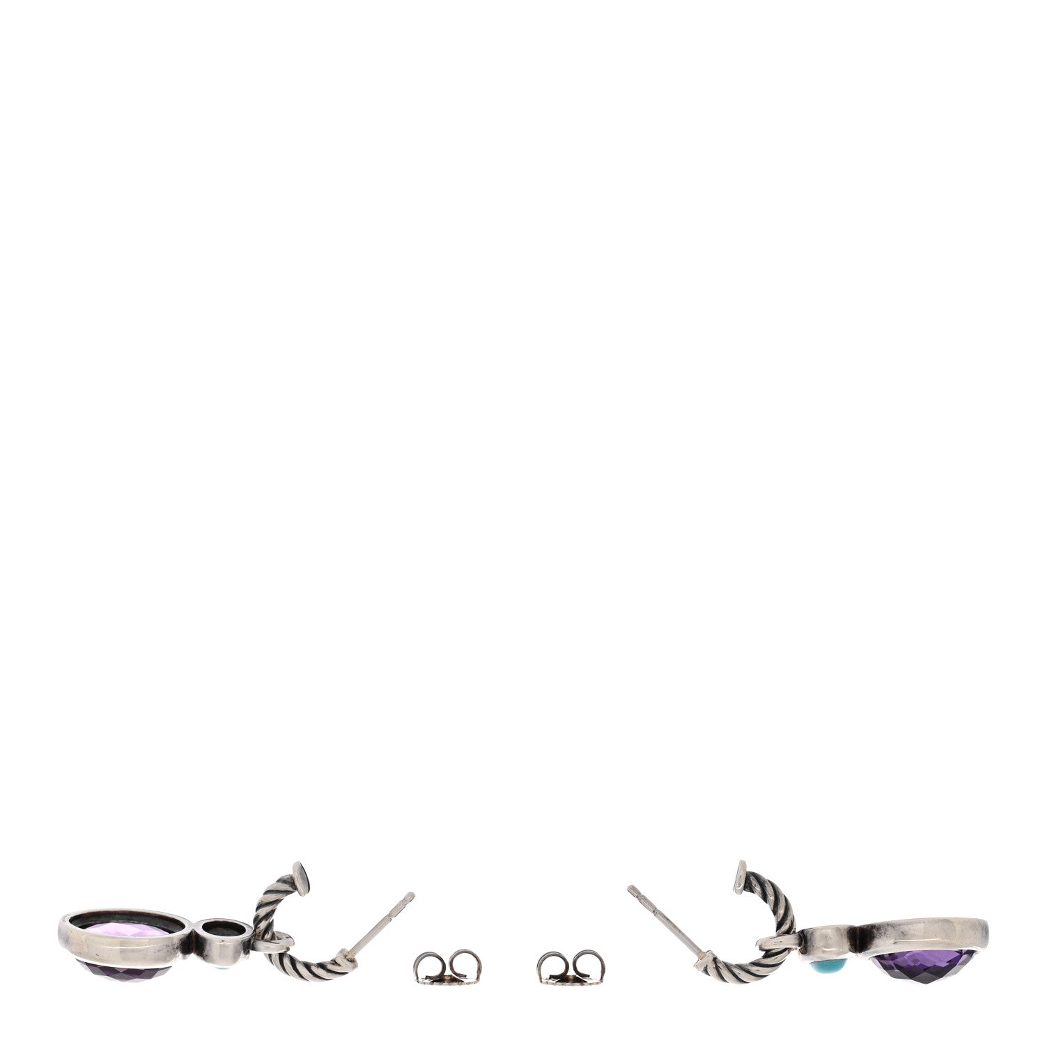 David Yurman Sterling Silver Amethyst Turquoise Renaissance Drop Earrings 3 of 4