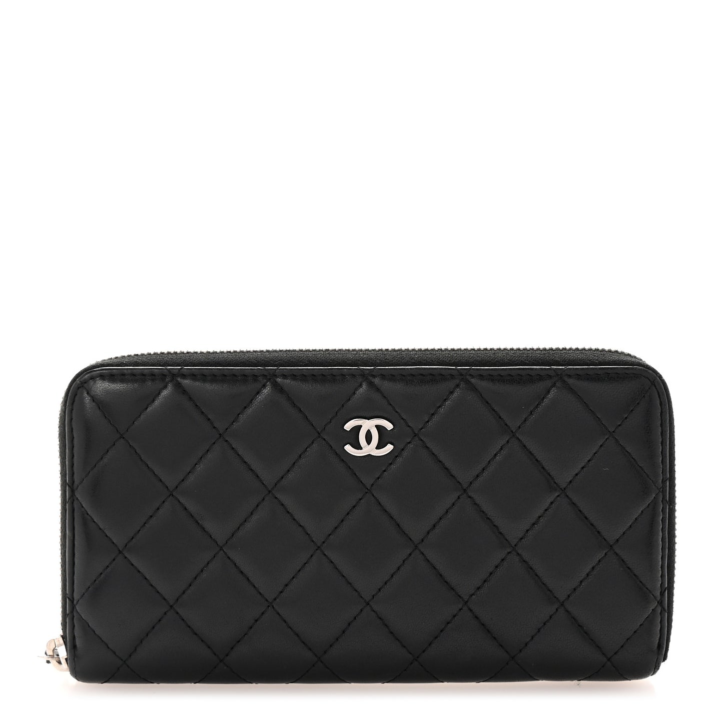 Lambskin Quilted Large Gusset Zip Around Wallet Black