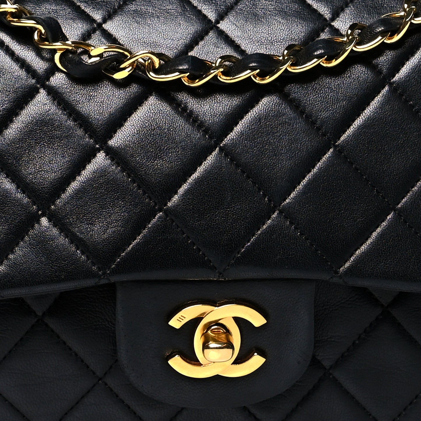 Lambskin Quilted Medium Double Flap Black