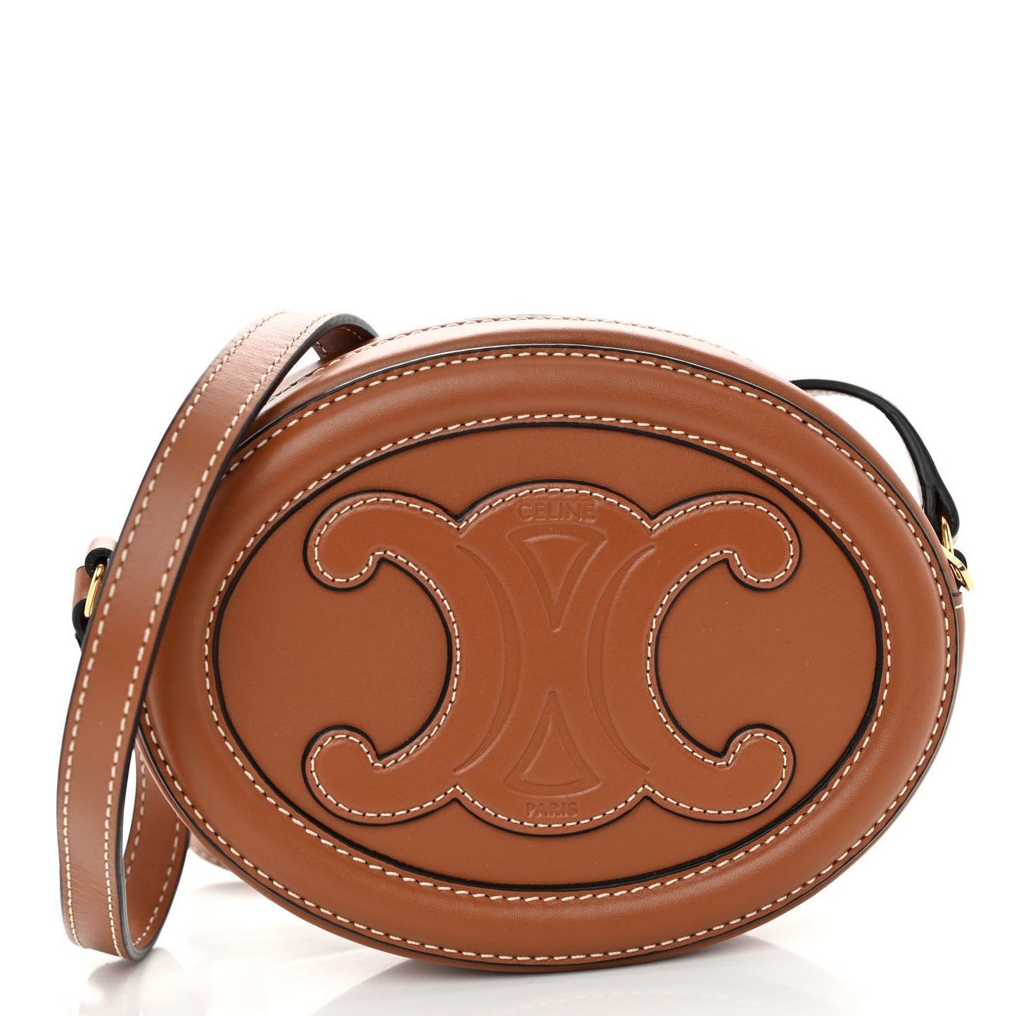 Smooth Calfskin Cuir Small Triomphe Oval Crossbody Purse Tan