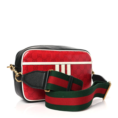 Gucci X ADIDAS Crystal Vintage Monogram Textured Dollar Calfskin Web Trefoil Logo Small Messenger Bag Hibiscus Red Off White Black 3 of 10
