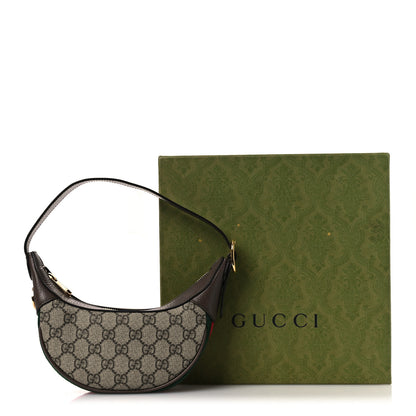 Gucci GG Supreme Monogram Textured Calfskin Web Mini Ophidia Half Moon Hobo Beige Ebony New Acero Beige Ebony New Acero 12 of 12