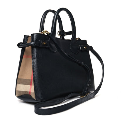 Burberry Derby Calfskin House Check Small Banner Tote Black 3 of 14