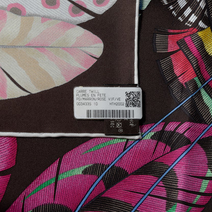 Hermes Silk Plumes En Fete Scarf 90 Marron Rose Vif Vert 5 of 6