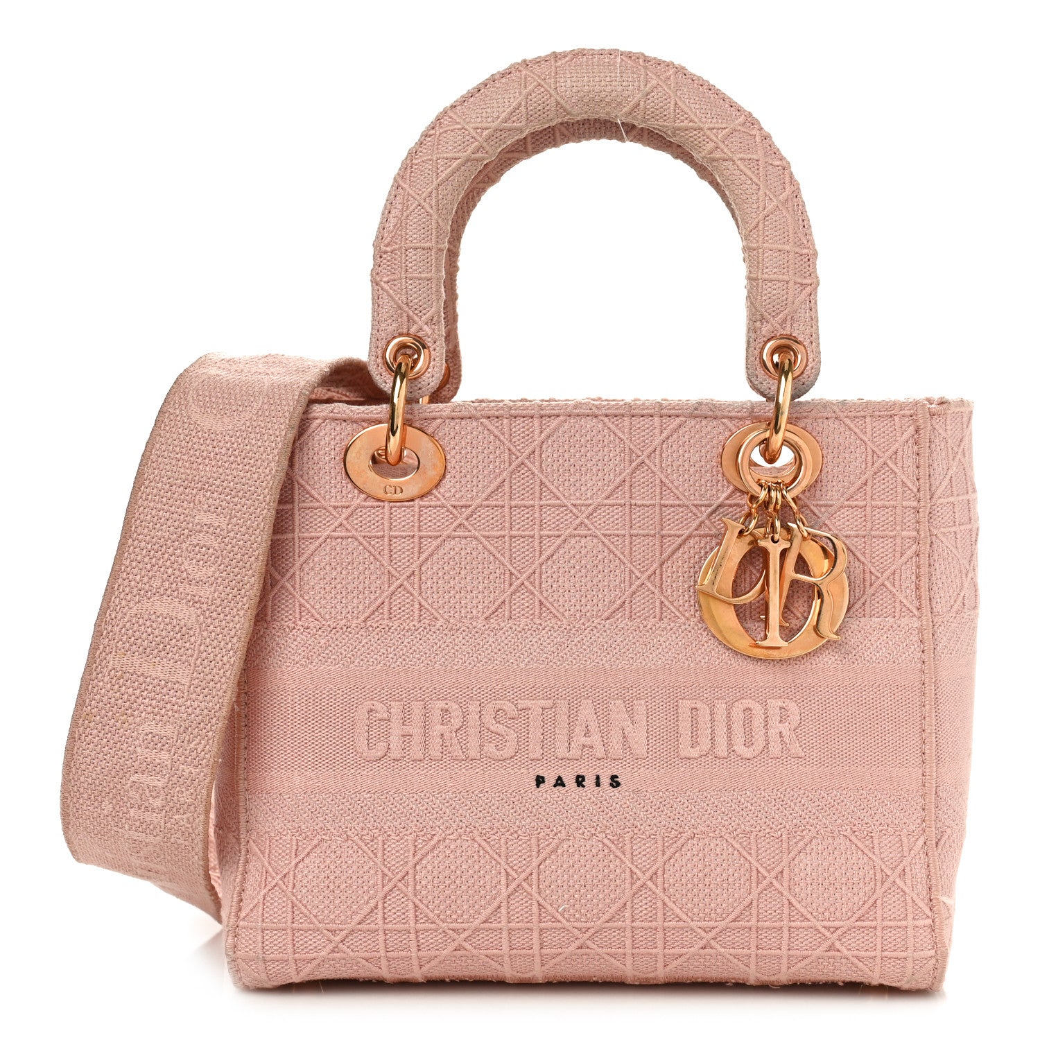 Christian Dior Canvas Embroidered Cannage Medium Lady D-Lite Pink 1 of 9