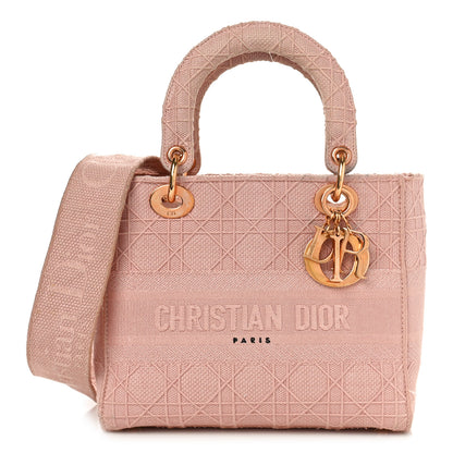 Christian Dior Canvas Embroidered Cannage Medium Lady D-Lite Pink 1 of 9