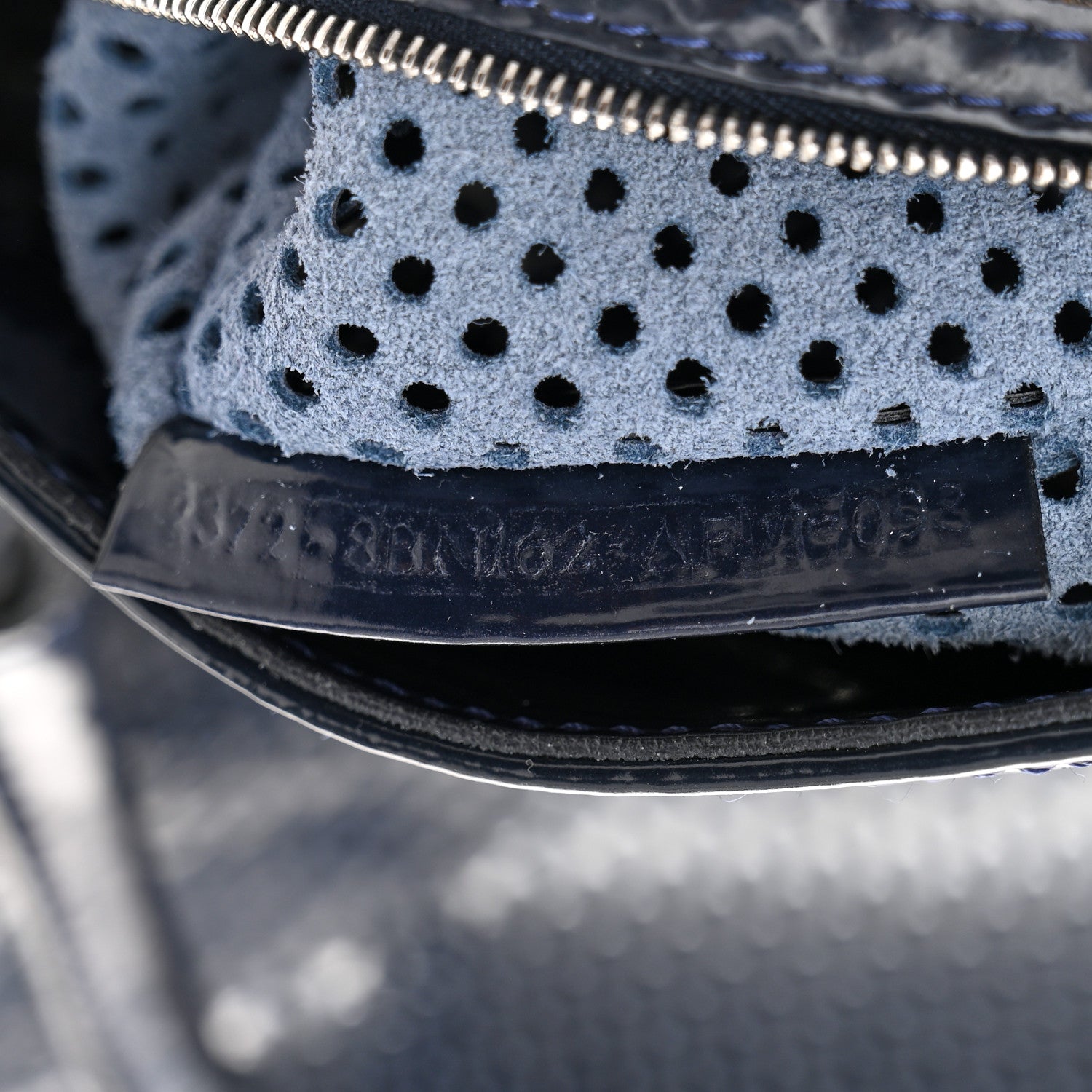 Fendi Patent Perforated Calfskin Bag De Jour Perforated Tote Navy 7 of 10