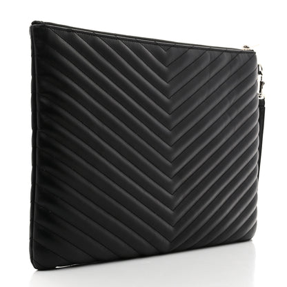 Saint Laurent Calfskin Matelasse Chevron Cassandre Monogram Document Holder Black 3 of 7