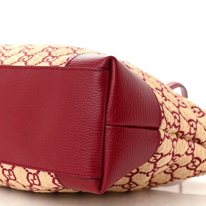 Gucci Straw Jacquard Dollar Calfskin GG Monogram Medium Ophidia Shopping Tote Natural New Cherry Red 10 of 10