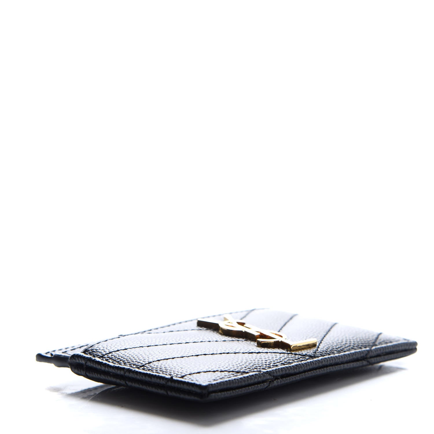 Saint Laurent Grain De Poudre Matelasse Chevron Monogram Credit Card Case Black 4 of 7