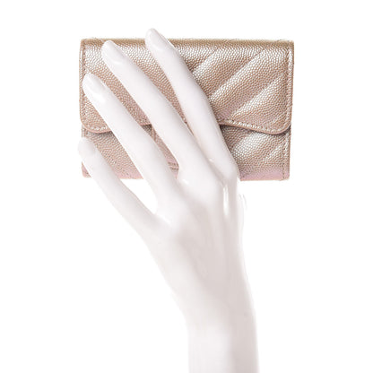 Chanel Metallic Caviar Chevron Quilted Flap Card Holder Light Gold 2 of 9