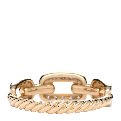 David Yurman 18K Yellow Gold Diamond 7mm Stax Single Row Chain Link Ring 57 8 2 of 3