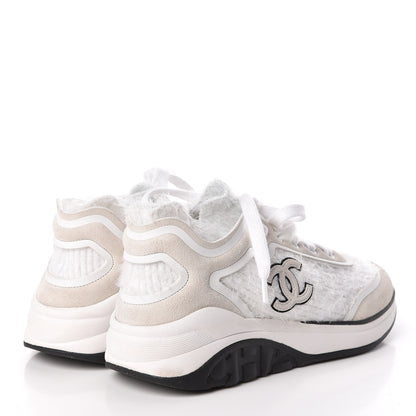 Chanel Suede Calfskin Stretch Fabric CC Sneakers 35.5 White 4 of 7