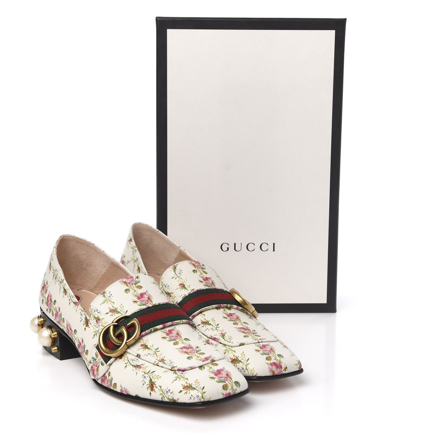 Calfskin Web Pearl Floral Embellished Peyton Loafer 40 White Multicolor