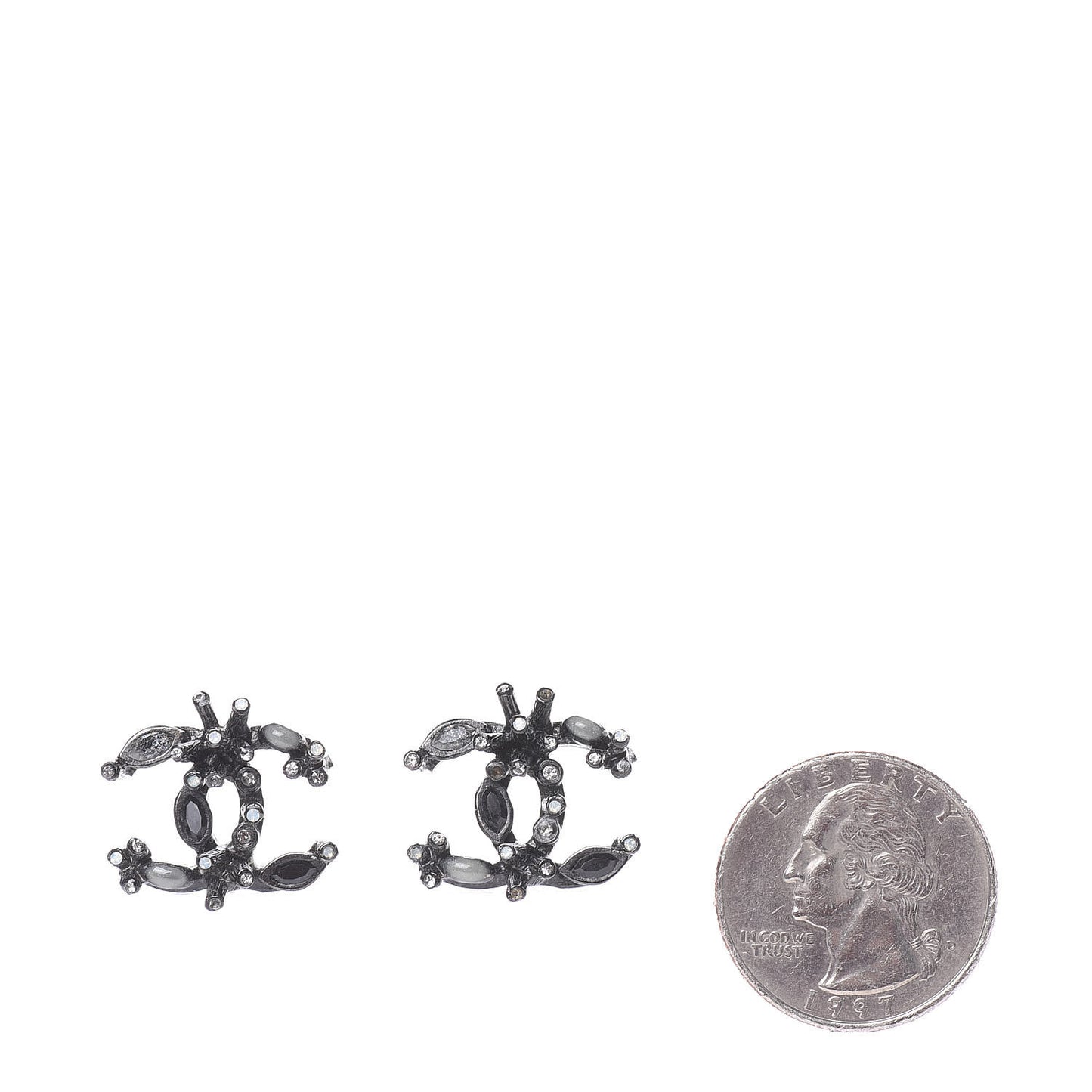 Ruthenium Baguette Crystal Resin CC Earrings Black