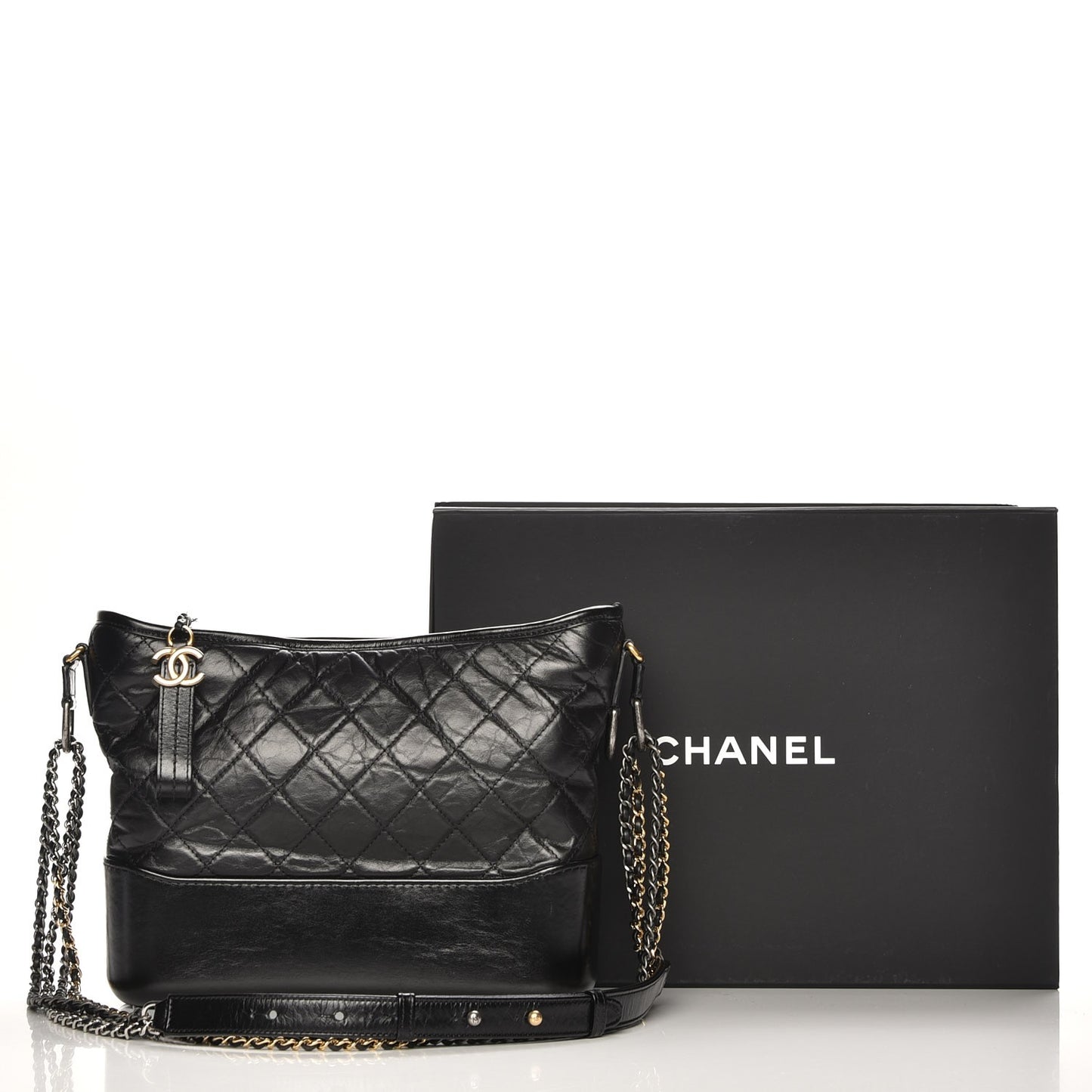 Aged Calfskin Quilted Medium Gabrielle Hobo Black