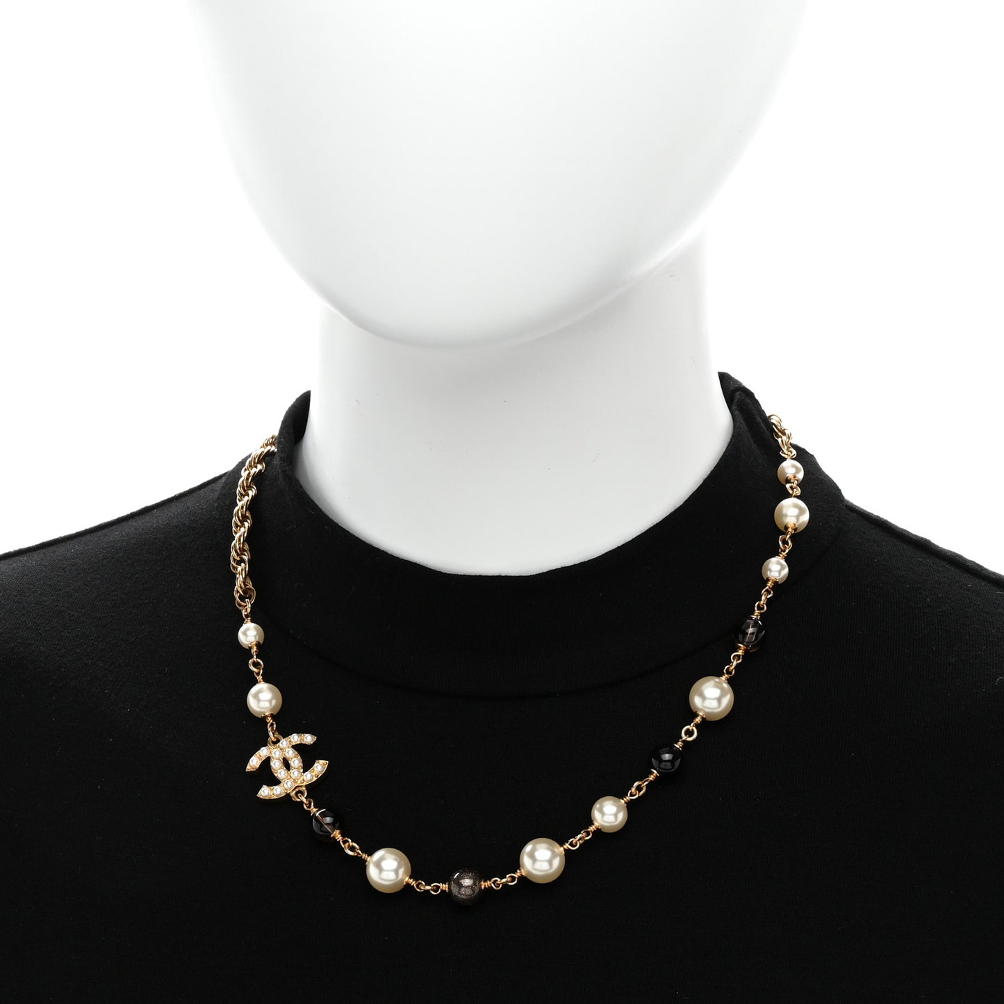 Pearl Bead CC Choker Necklace Gold Pearly White Black