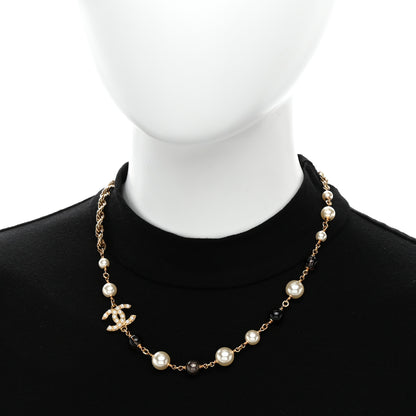 Chanel Pearl Bead CC Choker Necklace Gold Pearly White Black 2 of 6
