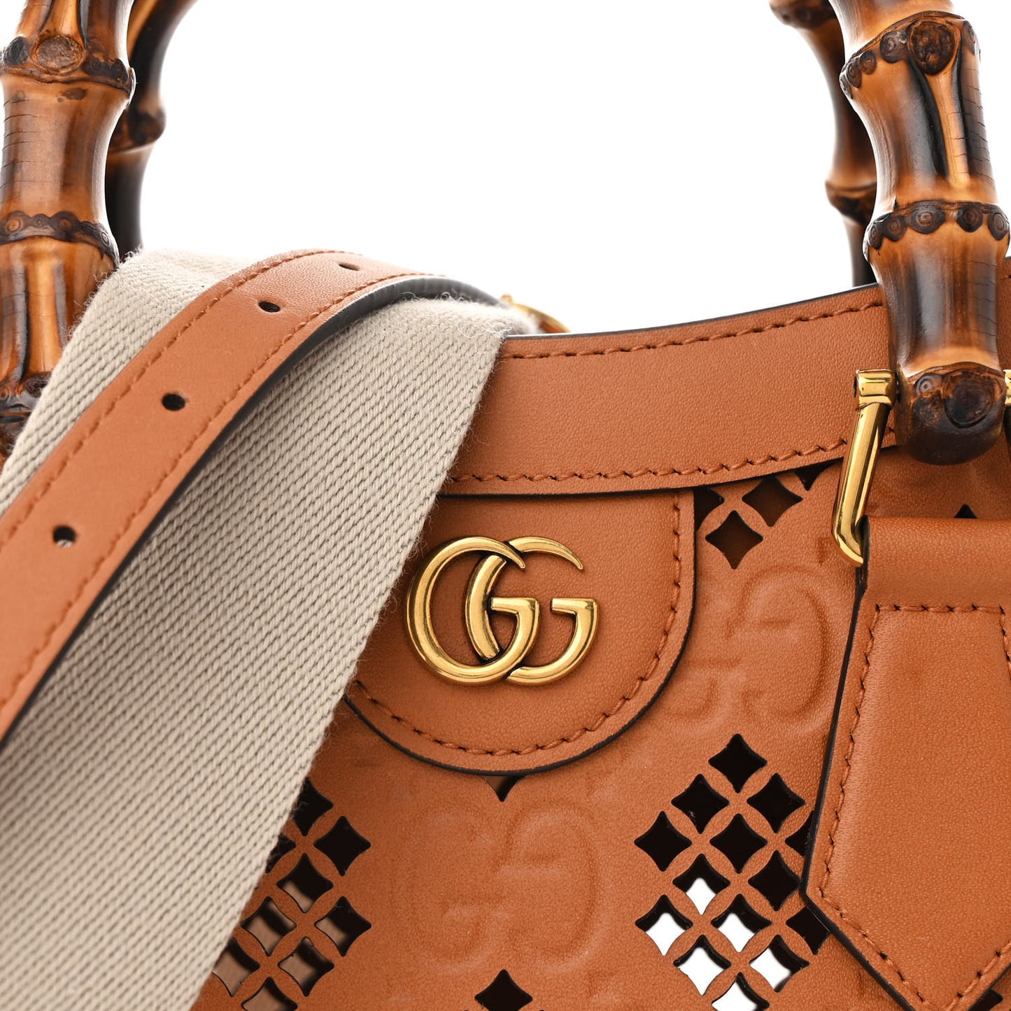Calfskin Debossed GG Lase-Cut Small Diana Tote Bag Harness Brown