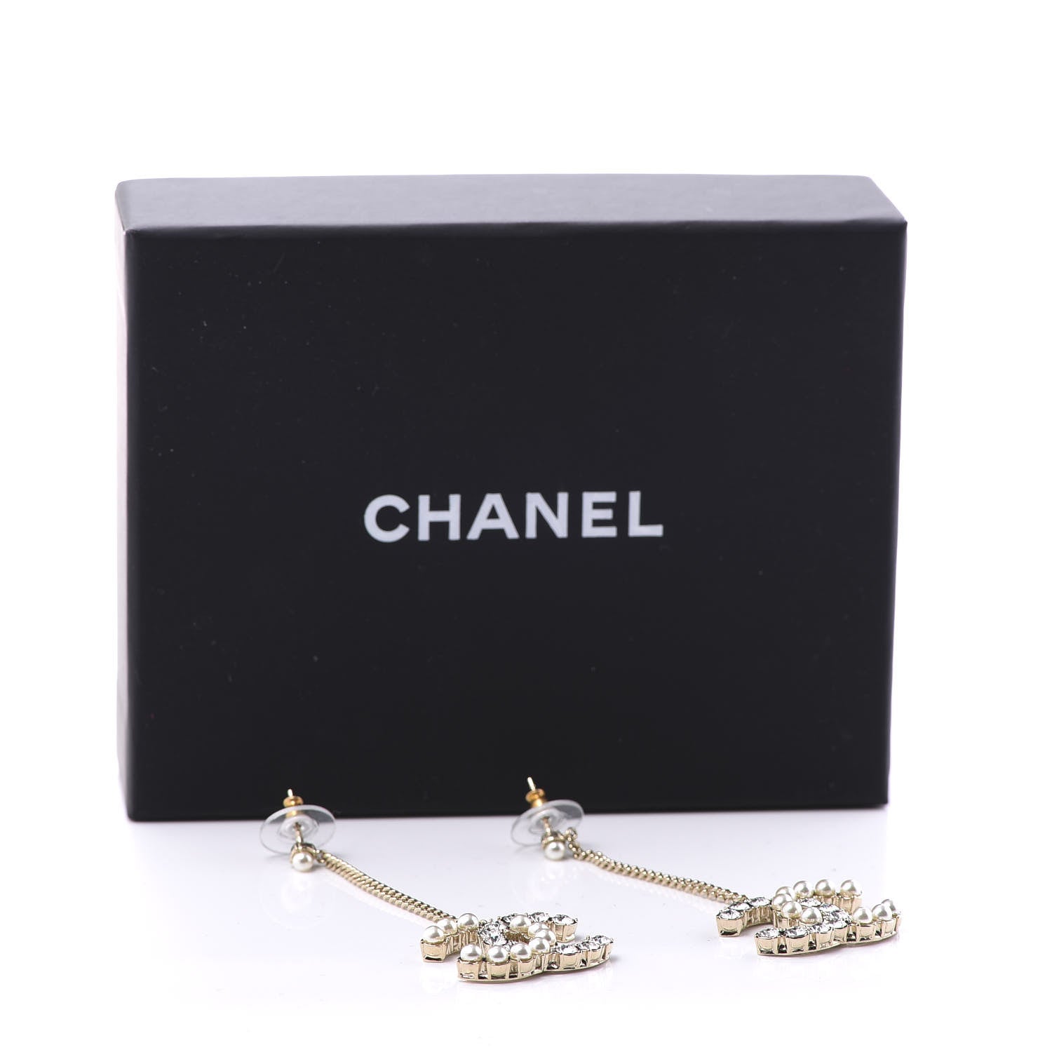 Chanel Crystal Pearl Dazzling Domino Drop Earrings Matte Gold 5 of 5