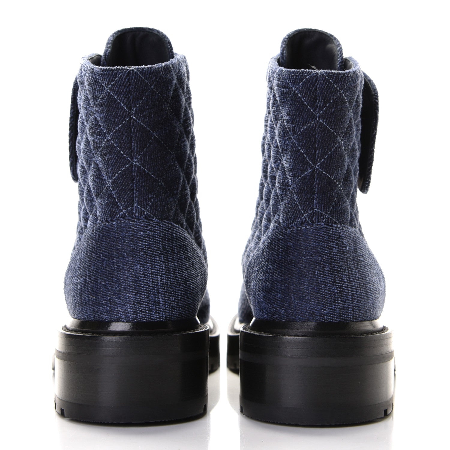 Chanel Denim Calfskin Quilted Lace Up Combat Boots 38 Blue 3 of 6