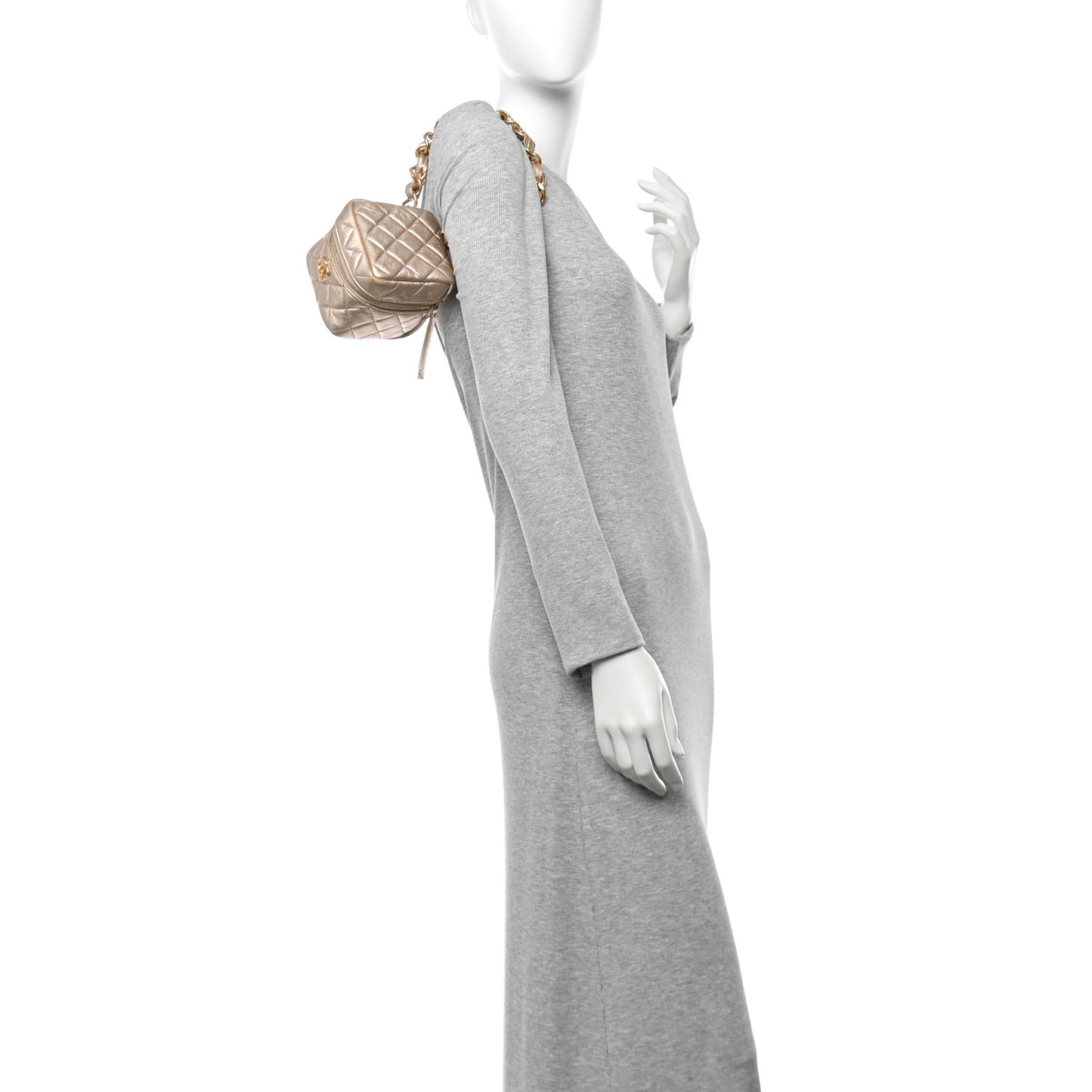 Metallic Lambskin Quilted Cube Chain Wristlet Case Gold