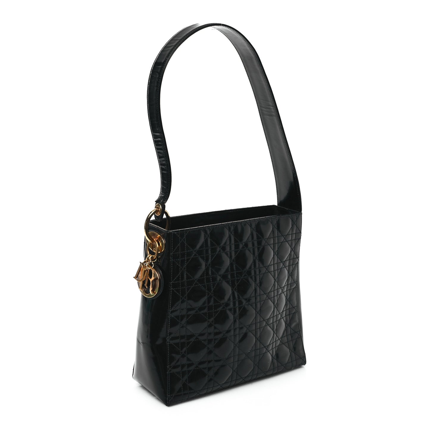 Patent Cannage Shoulder Bag Black