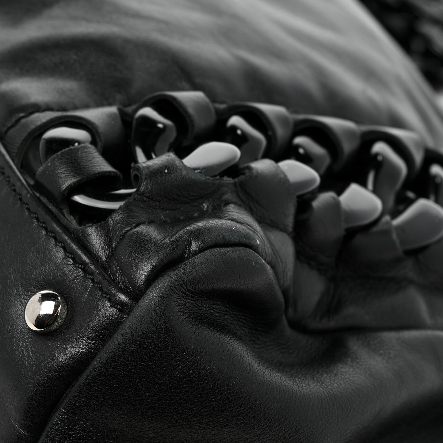 Calfskin Modern Chain Rhodoid East West Tote Black