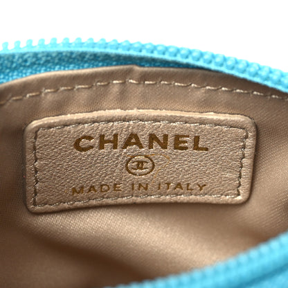 Chanel Lambskin Camellia Embossed Key Holder Case Turquoise 6 of 8