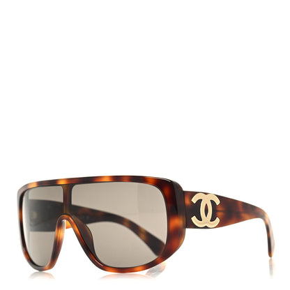 Chanel Acetate Shield Sunglasses 1295 Tortoise 1 of 7