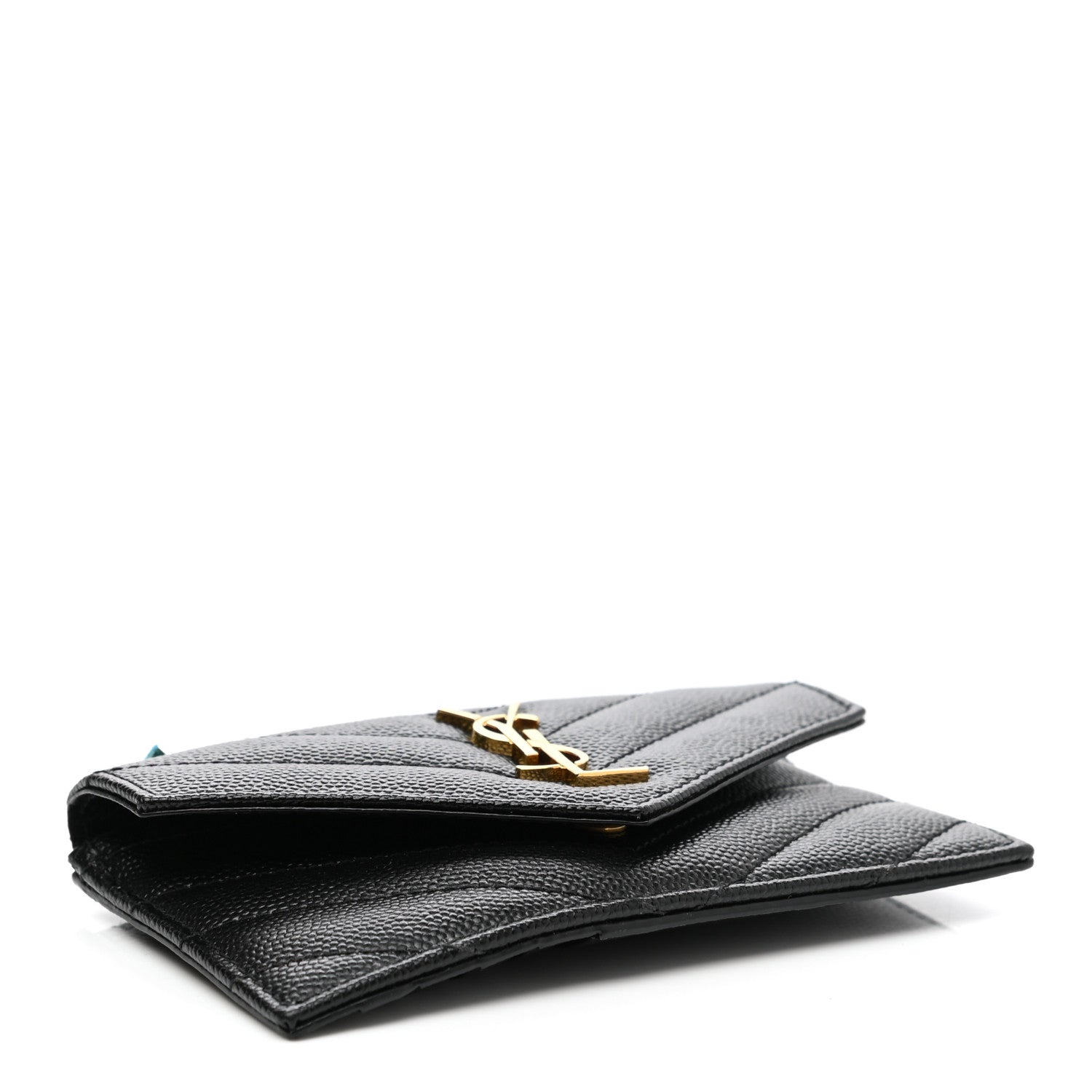 Saint Laurent Grain De Poudre Matelasse Chevron Monogram Compact Wallet Black 4 of 6