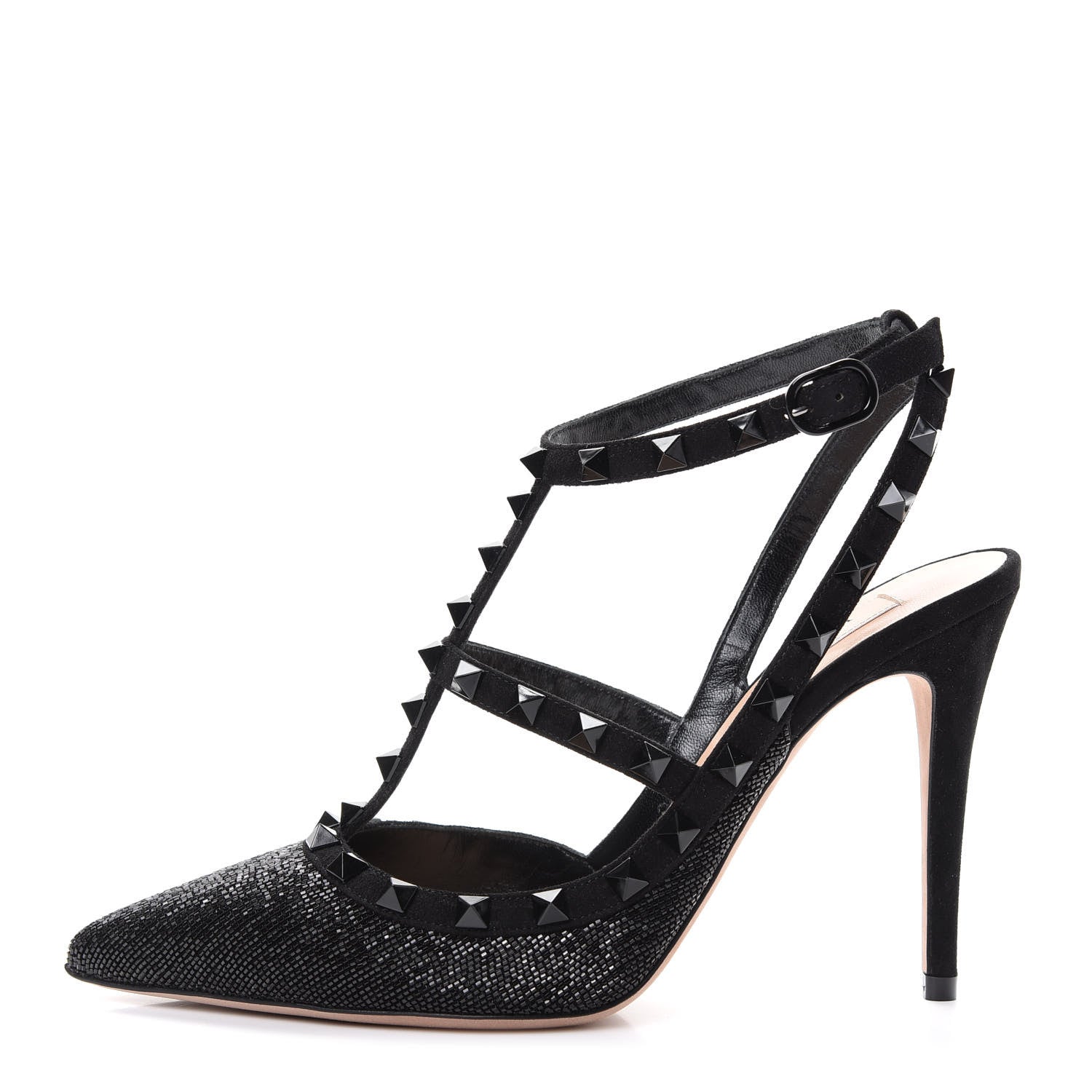 Valentino Garavani Suede Beaded Rockstud Ankle Strap 100mm Pumps 38 Black 1 of 10